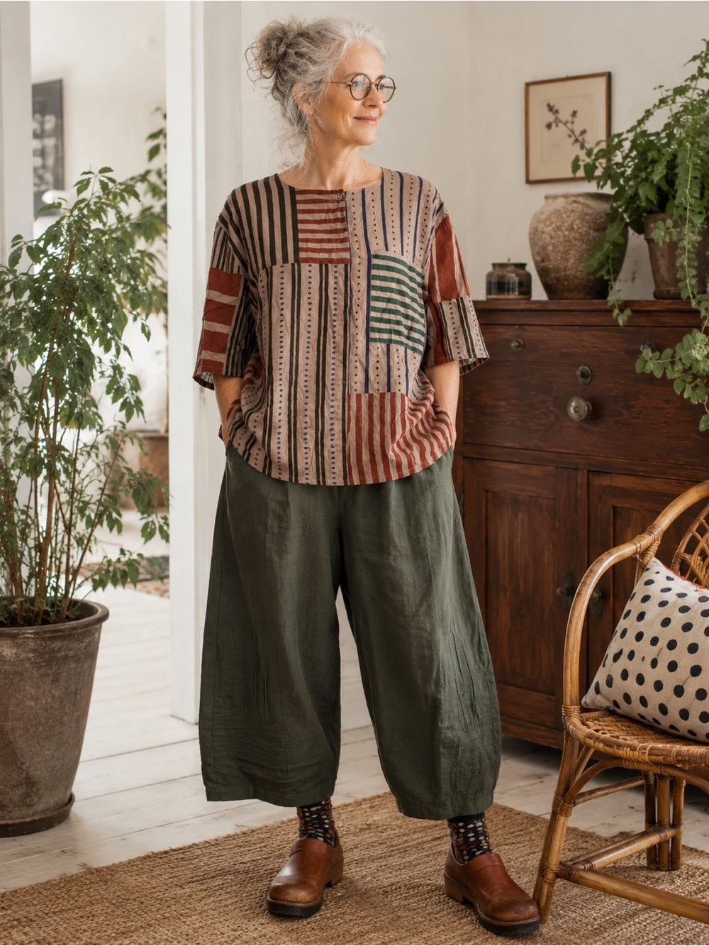 Gudrun Sjödén Organic Cotton Patchwork Stripe Tunic Top Medium